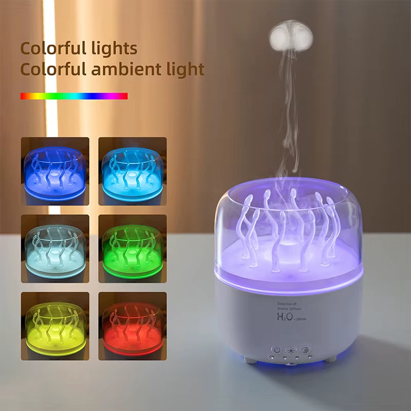 Humidificador De Aire USB Deep Sea Elf Con Difusor De Aceites Esenciales De Aromaterapia, Brazo Oscilante Con Diseño De Algas Marinas Que Cambia De 7 Colores