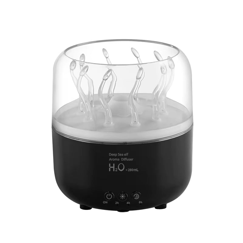 Humidificador De Aire USB Deep Sea Elf Con Difusor De Aceites Esenciales De Aromaterapia, Brazo Oscilante Con Diseño De Algas Marinas Que Cambia De 7 Colores