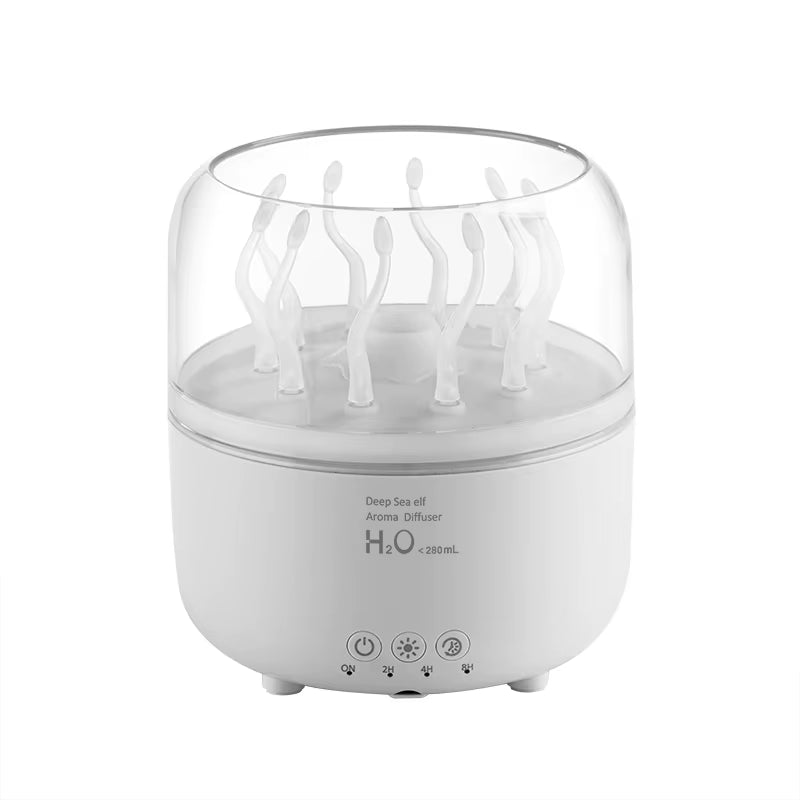 Humidificador De Aire USB Deep Sea Elf Con Difusor De Aceites Esenciales De Aromaterapia, Brazo Oscilante Con Diseño De Algas Marinas Que Cambia De 7 Colores